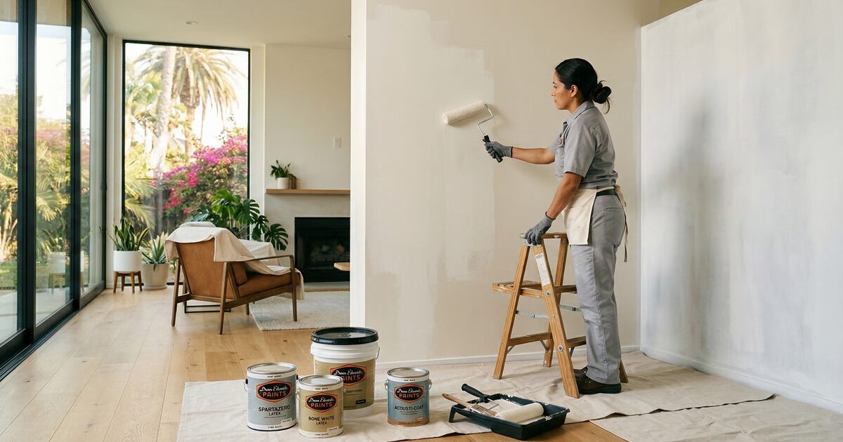Professional painter applying premium Dunn Edwards paint in Los Angeles home