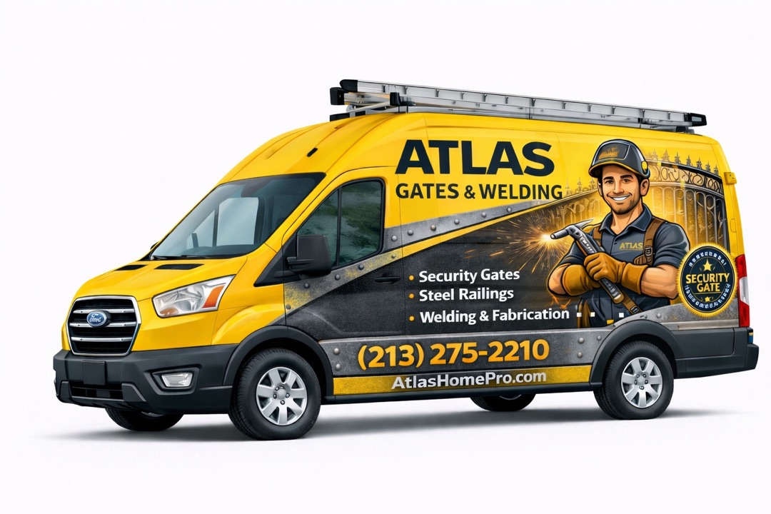 Atlas Gates and Welding service van - security gates driveway gates steel railings Los Angeles